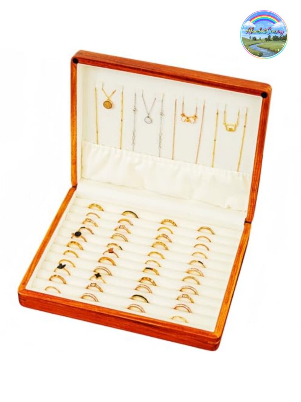 Solid Wood Ring Organizer Display Case with Velvet Lining, Stackable Jewelry Box